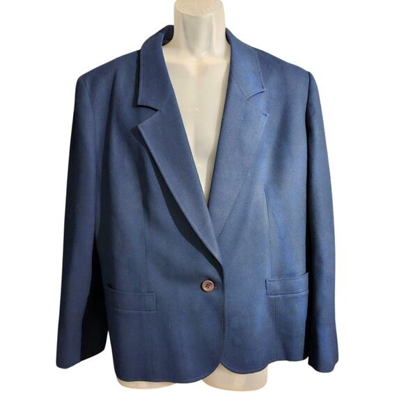 1970s Pendleton Vintage Women's Wool Blue 22W One Button Blazer USA - Picture 1 of 9